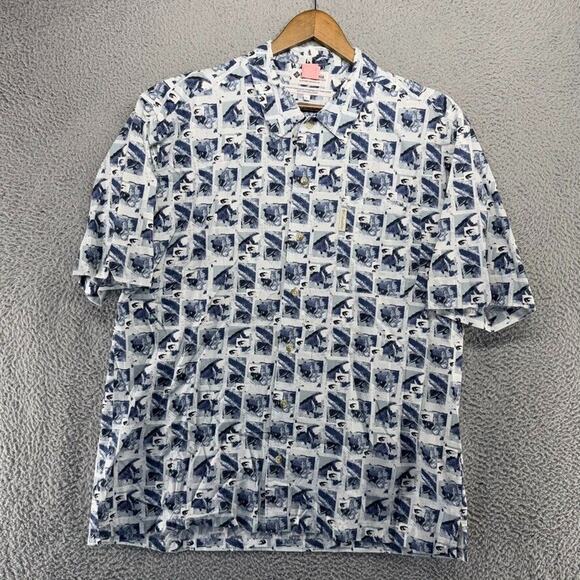 Columbia Shirt Men's Large Blue Fish Fishing All over Geometric Outdoor Vintage - Picture 2 of 6